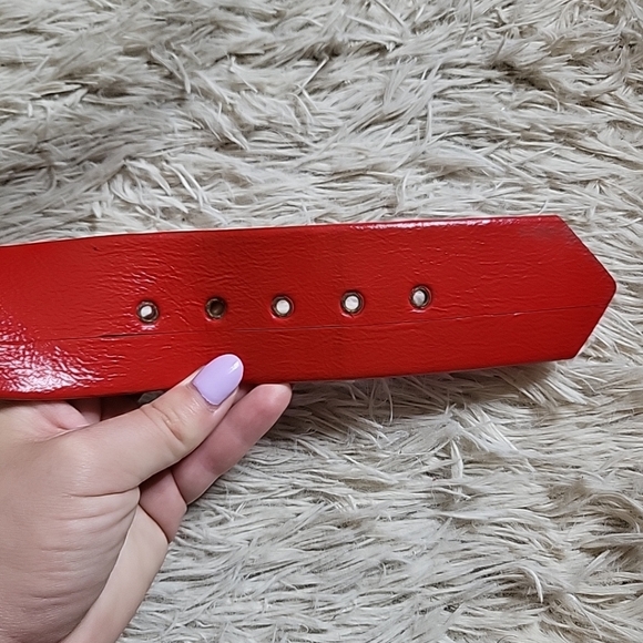 Vintage Red Expanded Vinyl Wide Belt Square Buckle Fun Funky Accessory - Picture 10 of 10
